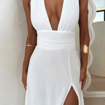 Elegante Maxidress met Halter en Beenopening