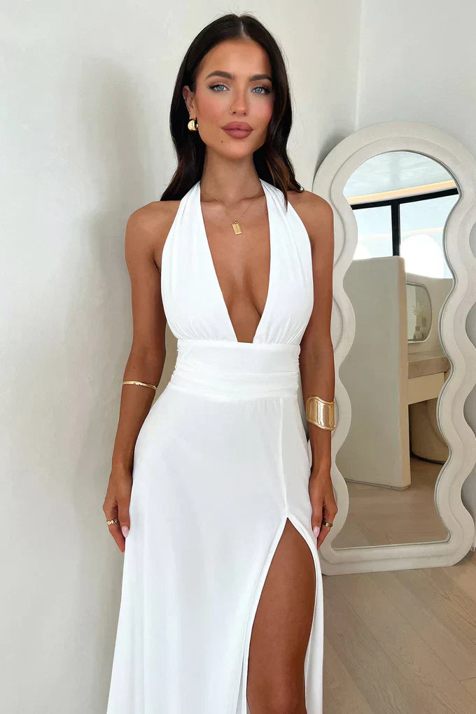Elegante Maxidress met Halter en Beenopening
