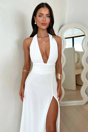Elegante Maxidress met Halter en Beenopening