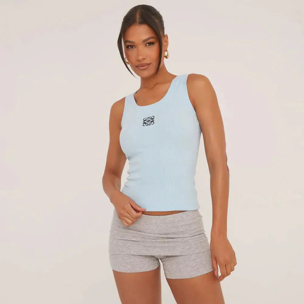 Lina | Geribbelde Tanktop met Borduring