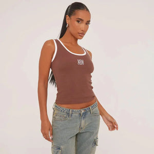 Lina | Geribbelde Tanktop met Borduring