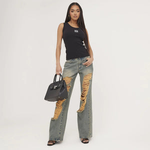 Lina | Geribbelde Tanktop met Borduring