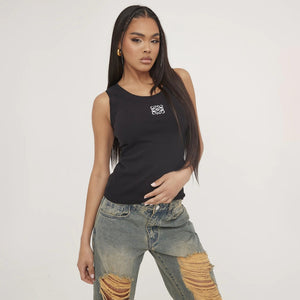 Lina | Geribbelde Tanktop met Borduring