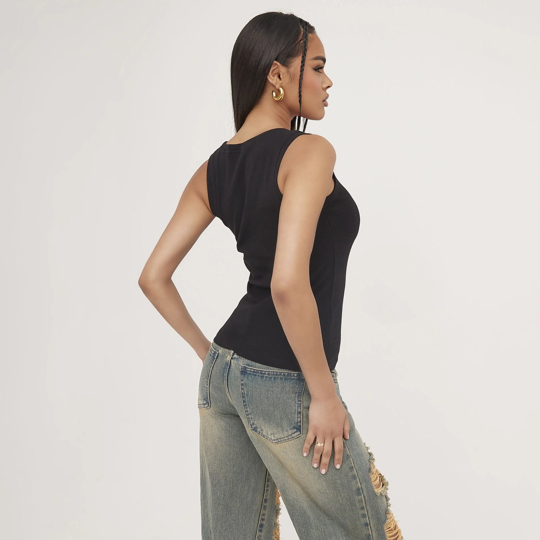 Lina | Geribbelde Tanktop met Borduring