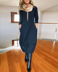 Claudia™ Elegante Midi-Jurk met Lange Mouwen