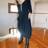 Claudia™ Elegante Midi-Jurk met Lange Mouwen