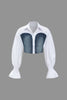 Sunniva | Cropped Blouse met Denim Korsetten en Volumineuze Mouwen