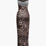 Amelie | Verleidelijk Leopard Maxikleed – Sensuele Look met Beinsplit