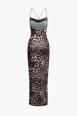 Amelie | Verleidelijk Leopard Maxikleed – Sensuele Look met Beinsplit