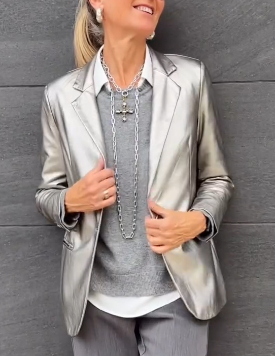 Anne-Fleur™  Glanzende Metallic Blazer