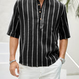 Samuel | Korte mouwen Henley zomerhemd met streepmotief