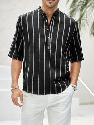 Samuel | Korte mouwen Henley zomerhemd met streepmotief