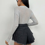Alora | Grijze, Geribbelde Damesblouse met Transparante Structuur