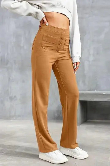 Hannah | Wijde Pijpen Hoge Taille Broek Met Voorzakken
