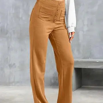 Hannah | Wijde Pijpen Hoge Taille Broek Met Voorzakken