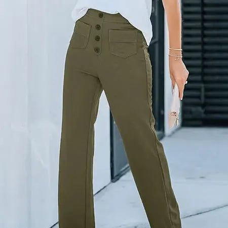 Hannah | Wijde Pijpen Hoge Taille Broek Met Voorzakken