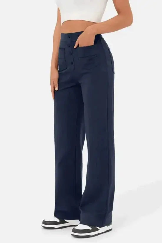 Hannah | Wijde Pijpen Hoge Taille Broek Met Voorzakken