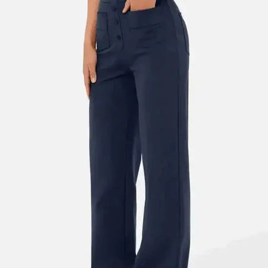 Hannah | Wijde Pijpen Hoge Taille Broek Met Voorzakken