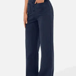 Hannah | Wijde Pijpen Hoge Taille Broek Met Voorzakken