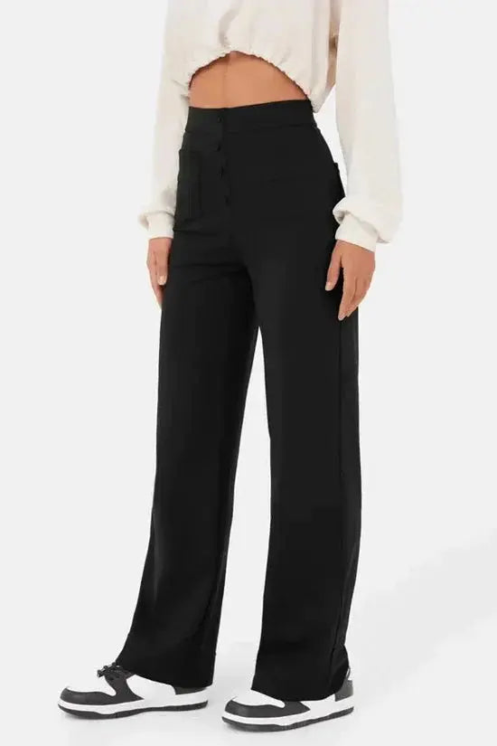 Hannah | Wijde Pijpen Hoge Taille Broek Met Voorzakken