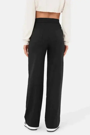 Hannah | Wijde Pijpen Hoge Taille Broek Met Voorzakken