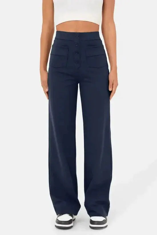 Hannah | Wijde Pijpen Hoge Taille Broek Met Voorzakken