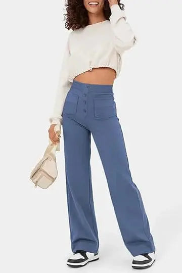Hannah | Wijde Pijpen Hoge Taille Broek Met Voorzakken