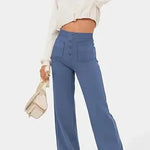 Hannah | Wijde Pijpen Hoge Taille Broek Met Voorzakken