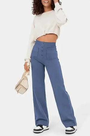 Hannah | Wijde Pijpen Hoge Taille Broek Met Voorzakken