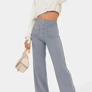 Hannah | Wijde Pijpen Hoge Taille Broek Met Voorzakken
