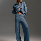 Dames Loungewear Set – Gebreide Tweedelige Set met Oversized Trui, Kraag & Wijde Broek
