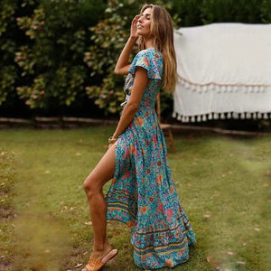 Boho Maxijurk met wikkelontwerp en hoge split