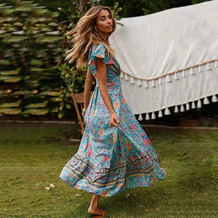 Boho Maxijurk met wikkelontwerp en hoge split