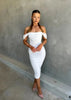 Chloë | Elegante off-shoulder witte Bodycon midi-jurk met ruches