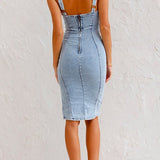 Eva™ Denim Bodycon Midi Jurk