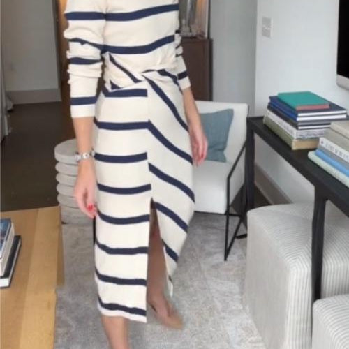Alexa™ Elegante gestreepte midi-jurk