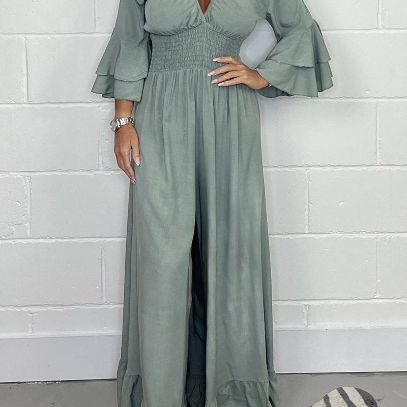 Elin | Effen kleur kanten jumpsuit