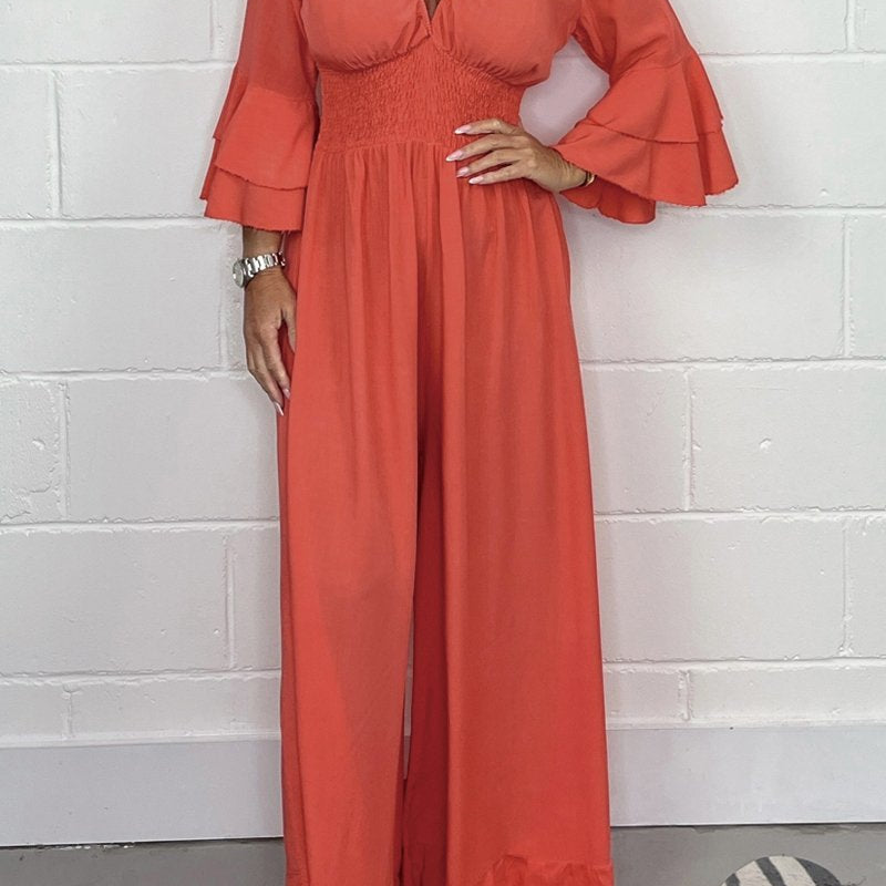 Elin | Effen kleur kanten jumpsuit