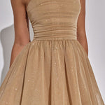 Katrina | Schouderloos Minikleed met Glitterdetails en Uitlopende Rok