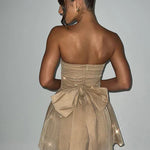Katrina | Schouderloos Minikleed met Glitterdetails en Uitlopende Rok