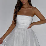 Katrina | Schouderloos Minikleed met Glitterdetails en Uitlopende Rok