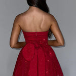Katrina | Schouderloos Minikleed met Glitterdetails en Uitlopende Rok