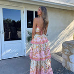 Odetta | Romantische Bloemen Maxidress met Rugkant-Details