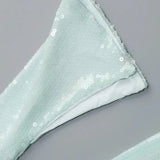 Maya | Spitze Front Lange Mouwen Mintgroene Glitters Jurk Dames