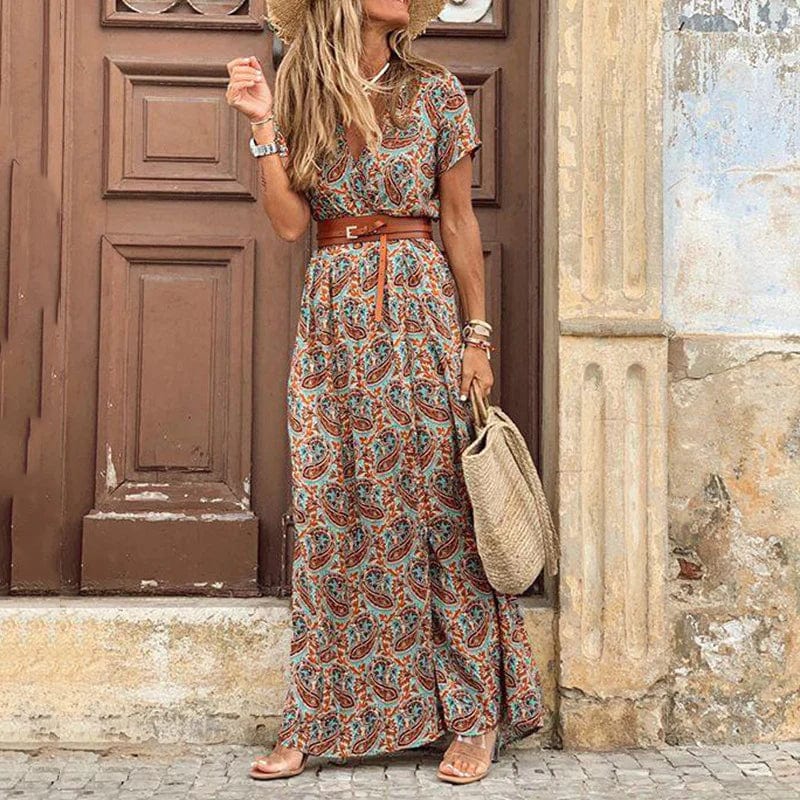 Maxi-jurk in Boho-stijl met paisleypatroon en riem
