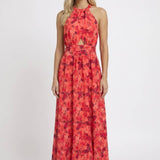 Rode Bloemen Halter Maxi Jurk