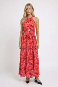 Rode Bloemen Halter Maxi Jurk
