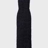 Zwarte Geplooide Halter Maxi Jurk