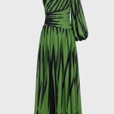 Groene One Shoulder Maxi Jurk met Print
