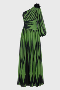Groene One Shoulder Maxi Jurk met Print